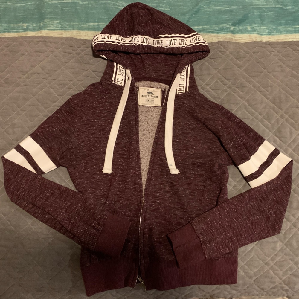 Maroon Reflex “Love” Zip-Up Jacket